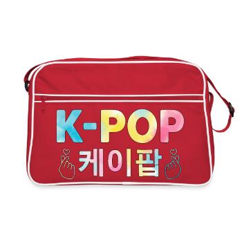 K Pop Hangul Coréen Cœur de doigt - Sac Retro - rouge/blanc - Devant