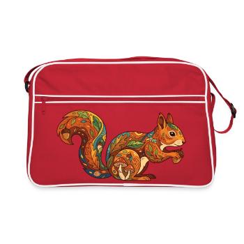 Autumnal Squirrel Pattern Forest Life Nature - Retro Bag - red/white - Front