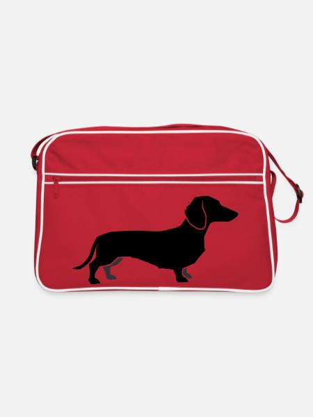 Dackel Hund Silhouette - Retro Tasche - Rot/Weiß - Vorne