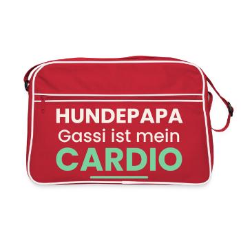 Hundepapa Shirt Gassi ist mein Cardio Lustig - Retro Tasche - Rot/Weiß - Vorne