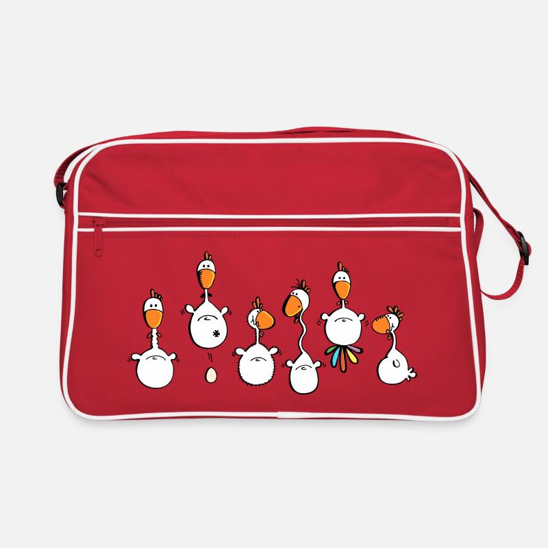 Crazy Chickens - poule - poluets - coq - Sac Retro - rouge/blanc