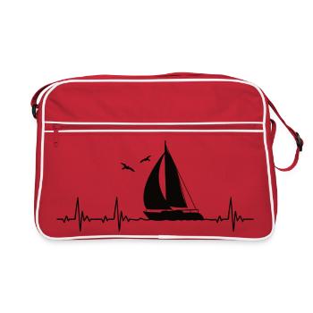 Segeln Segelschiff Heartbeat Segelfan Herzschlag - Retro Tasche - Rot/Weiß - Vorne
