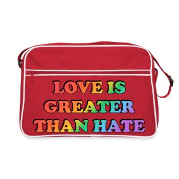 Liebe ist größer als Hass Regenbogen - Retro Tasche - Rot/Weiß - Vorne