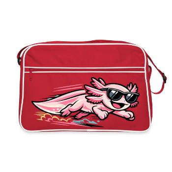 Pinkes Axolotl mit Sonnenbrille - Retro Tasche - Rot/Weiß - Vorne