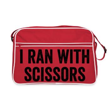 Ich rannte mit einer Schere – Lustiger Amputierter - Retro Tasche - Rot/Weiß - Vorne