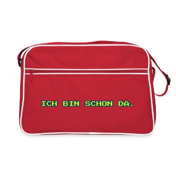 Ich bin schon da / Lustiges T-Shirt - Retro Tasche - Rot/Weiß - Vorne