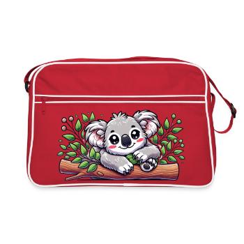 The cute koala bear on a eucalyptus branch - Retro Bag - red/white - Front