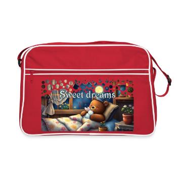 Sweet dreams sleeping bear with cuddly toy - Retro Bag - red/white - Front
