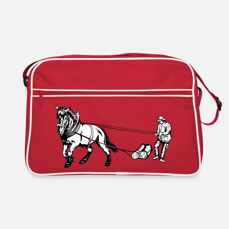 Holzrücker mit Pferd - Retro Tasche - Rot/Weiß