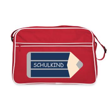 Buntstift dunkelblau grau - Schulkind - Retro Tasche - Rot/Weiß - Vorne