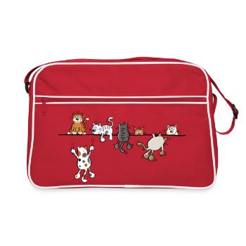 Happy Cats On The Line - Cat Motif Cat - Retro Bag - red/white - Front