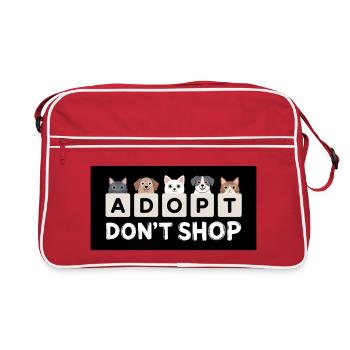 Adopt Don’t Shop – Tiere auf Würfeln, Tierheim - Retro Tasche - Rot/Weiß - Vorne