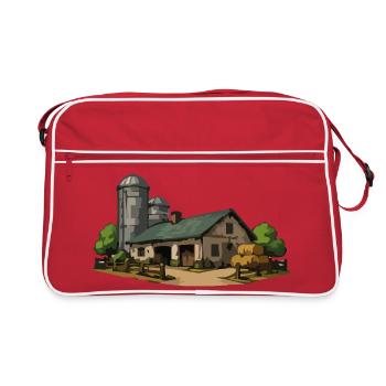 Ländliche Scheune mit Heu - Retro Tasche - Rot/Weiß - Vorne