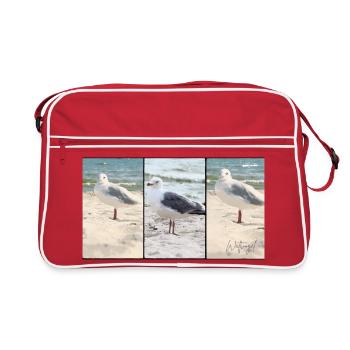 Wattvogel Nordsee Möwe Motiv Ostsee - Retro Tasche - Rot/Weiß - Vorne