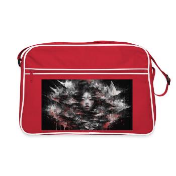Dark Asia Punk Art Woman Portrait T-Shirt Picture - Retro Bag - red/white - Front