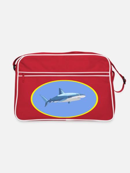 Hai im Gelb-Ring Cartoon - Retro Tasche - Rot/Weiß