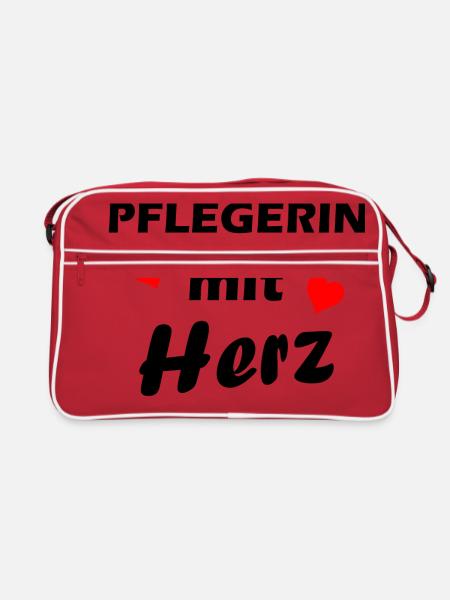 Pflegerin mit Herz - Retro Tasche - Rot/Weiß - Vorne