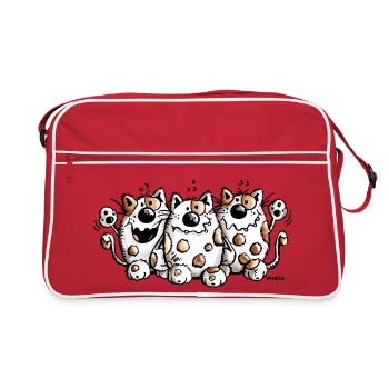 Drei dicke Katzen - Katze - Cat - Comic - Retro Tasche - Rot/Weiß - Vorne