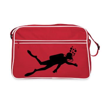 Taucher unter Wasser - Retro Tasche - Rot/Weiß - Vorne