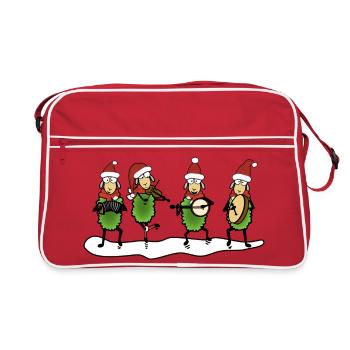 Weihnachten Folk Schafe - Retro Tasche - Rot/Weiß - Vorne