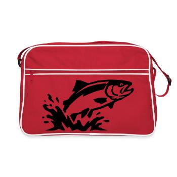 Jumping fish, trout fishing, angling - Retro Bag - red/white - Front