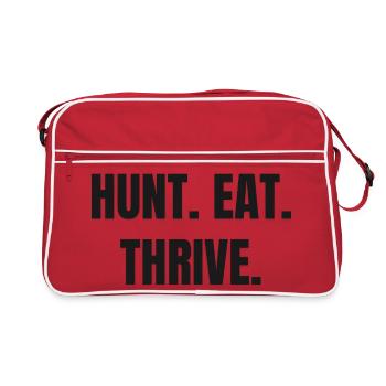 HUNT. EAT. THRIVE. Carnivore & Ancestral Lifestyle - Retro Tasche - Rot/Weiß - Vorne