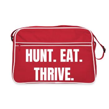 HUNT. EAT. THRIVE. Carnivore Jäger & Steakliebfans - Retro Tasche - Rot/Weiß - Vorne