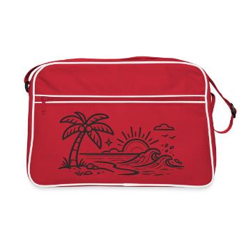 Tropical Palm Wave Line Art - Retro Bag - red/white - Front
