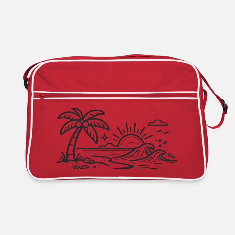 Tropical Palm Wave Line Art Retro Bag