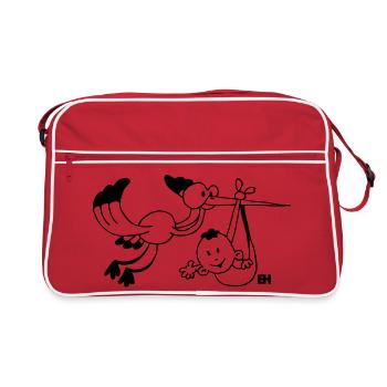 Stork with a Baby, One Color Design - Retro Bag - red/white - Front