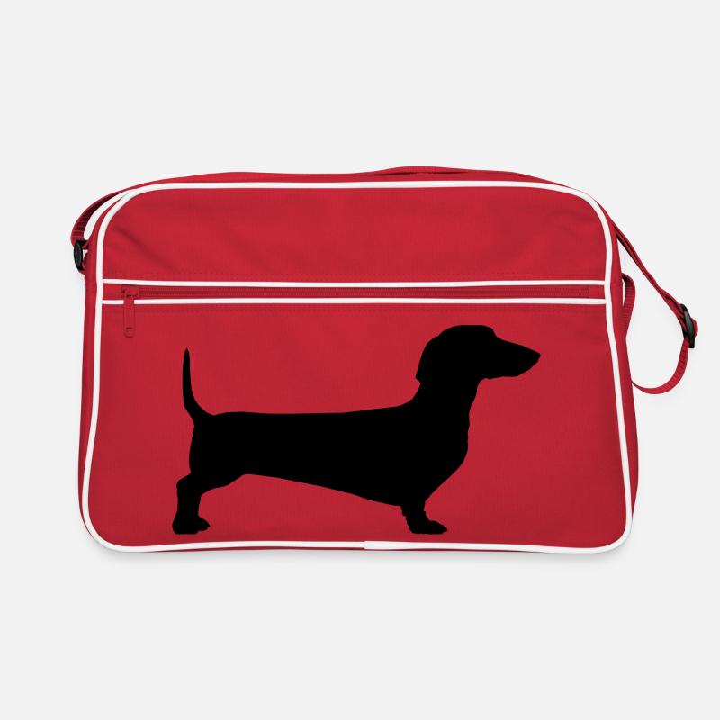 Ein Silhouettenumriss eines kurzhaarigen Dackels - Retro Tasche - Rot/Weiß