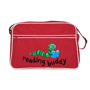 Reading friend Cute bookworm with book - Retro Bag - red/white - Front