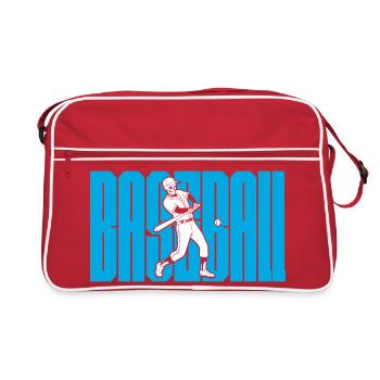 Baseball Swing Silhouette on Bold Blue Text - Retro Bag - red/white - Front
