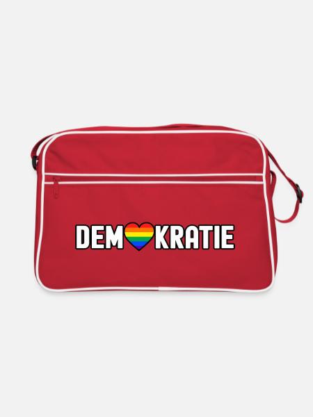 Demokratie mit Regenbogenherz - Retro Tasche - Rot/Weiß