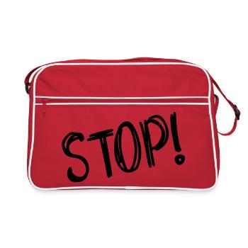 STOP. PANNEAU. PAPA. MOTO. DRÔLE. VOITURE - Sac Retro - rouge/blanc - Devant
