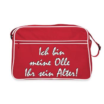 meine Olle Ihr sein Alter, Ruhrpott Dialekt - Retro Tasche - Rot/Weiß - Vorne