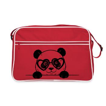 Panda avec des lunettes en forme de cœur style dessin animé - Sac Retro - rouge/blanc - Devant