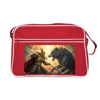 Odin Faces Fenrir in Final Battle ragnarök norse s - Retro Bag - red/white - Front
