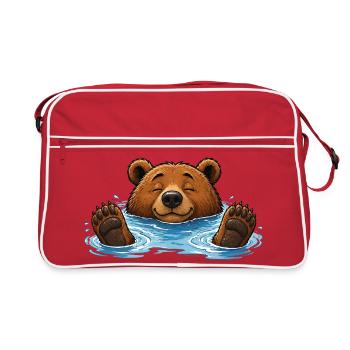 Bear Bathing in Water Funny Animal Motif - Retro Bag - red/white - Front