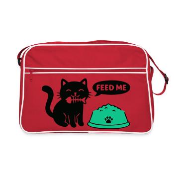 Hungrige Katze Futternapf Grafik - Retro Tasche - Rot/Weiß - Vorne