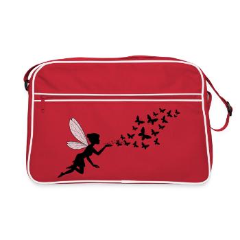 Schmetterlingdesign Pusteblumen Wiese Herzen Feen - Retro Tasche - Rot/Weiß - Vorne