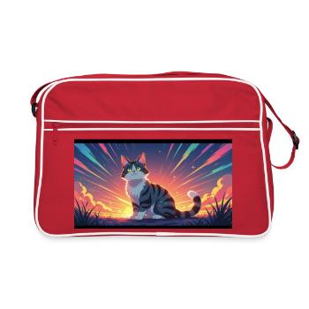 Katze im Abendlicht - Retro Tasche - Rot/Weiß - Vorne