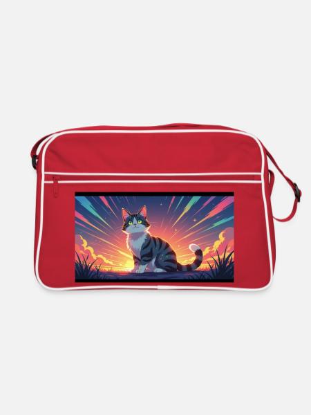 Katze im Abendlicht - Retro Tasche - Rot/Weiß