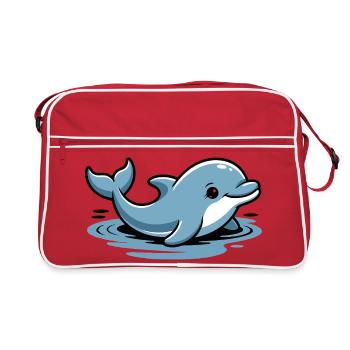 Blue Dolphin Cartoon Waves - Retro Bag - red/white - Front