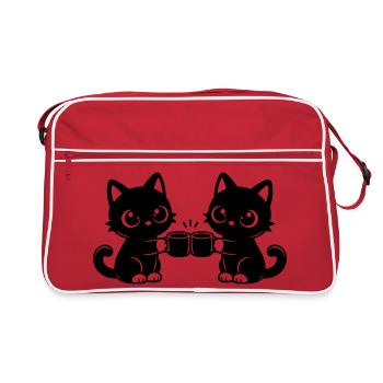 Two cats drinking coffee together - Retro Bag - red/white - Front