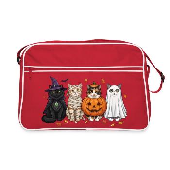 Halloween Kitty Quartett - Retro Tasche - Rot/Weiß - Vorne