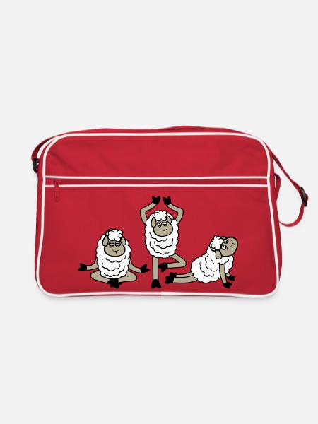 Schaf Drei Müde Erschöpft Yoga Meditation 3 Posen - Retro Tasche - Rot/Weiß - Vorne