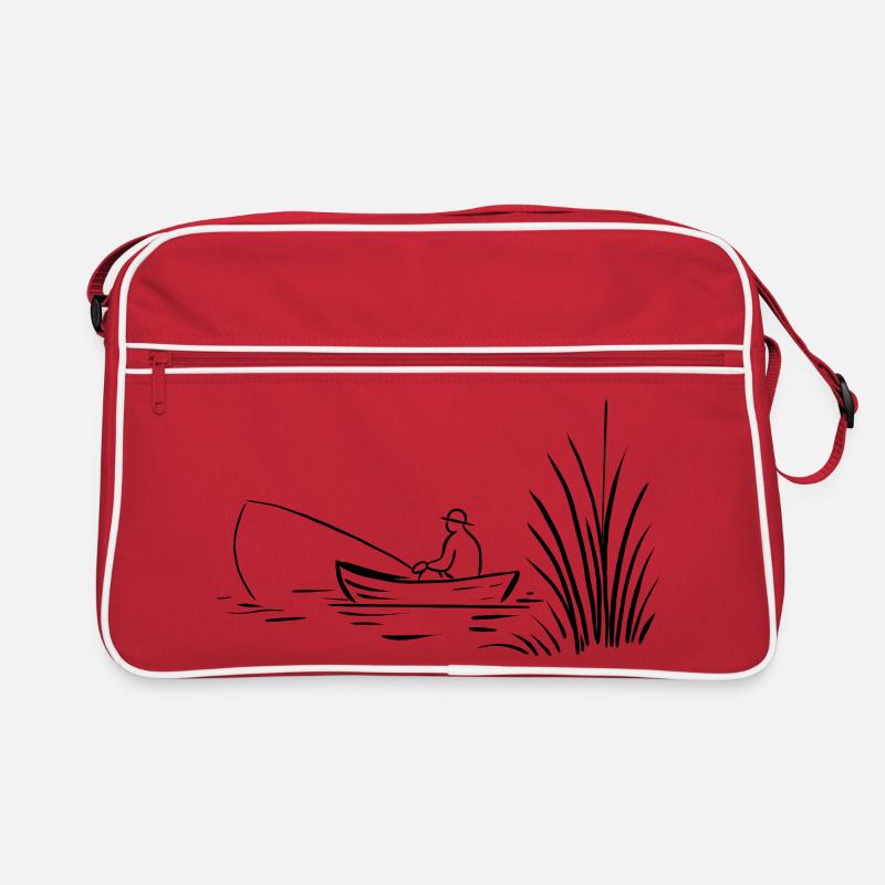 Angler im Boot am See Retro Tasche