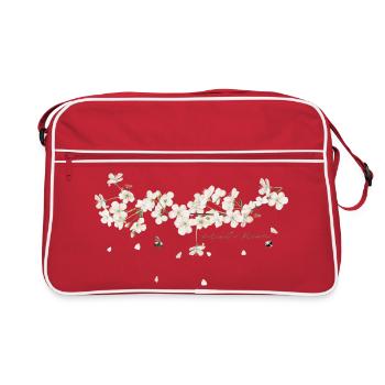 Cherry tree branch with white flowers illustration - Retro Bag - red/white - Front