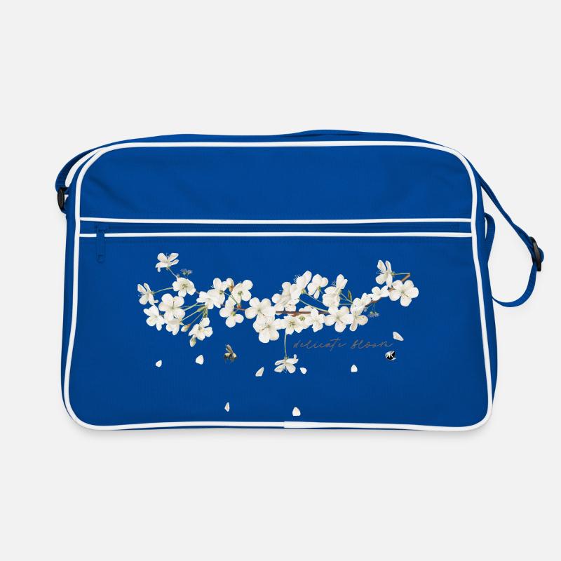 Kirschenbaum Zweig mit weissen Blüten Abbildung Retro Tasche